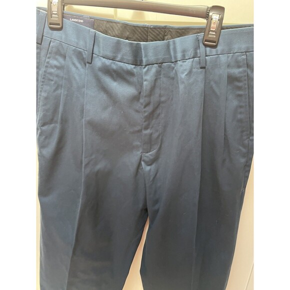 Lands End Pants Men 33X33 Navy Blue Dress Pants Pleated Trousers Traditional Fit - Picture 2 of 7